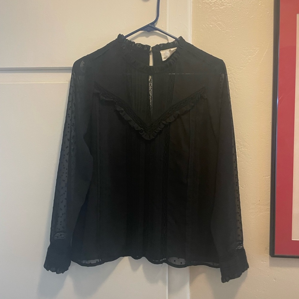 Sezane Kristina Lace Swiss Dot Long-Sleeved Blouse with Ruffles